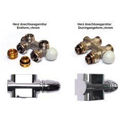 Herz Design Anschlussgarnitur für Ventilheizkörper - Durchgangsform, chrom