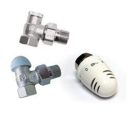  Herz Thermostat Set für Kompaktheizkörper mit Seitenanschluss, Eck-Variante, Thermostatkopf MINI weiß  - Seitenanschluss  1