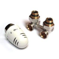  Ventilheizkörper Thermostat Set, Eck-Variante, Thermostatkopf MINI weiß  - Ventilanschluss  1